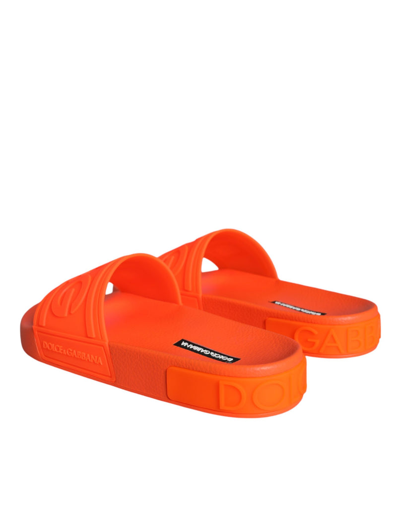 Dolce & Gabbana Orange Rubber Slides Sandals for Beachwear