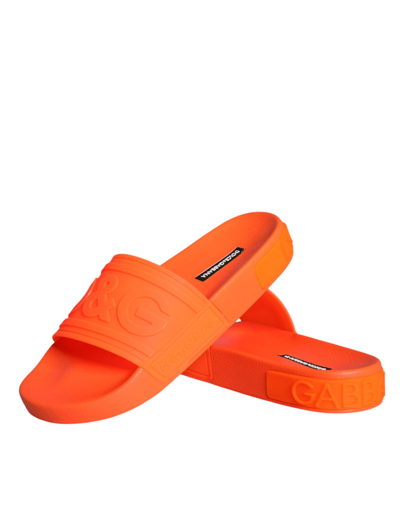 Dolce & Gabbana Orange Rubber Slides Sandals for Beachwear