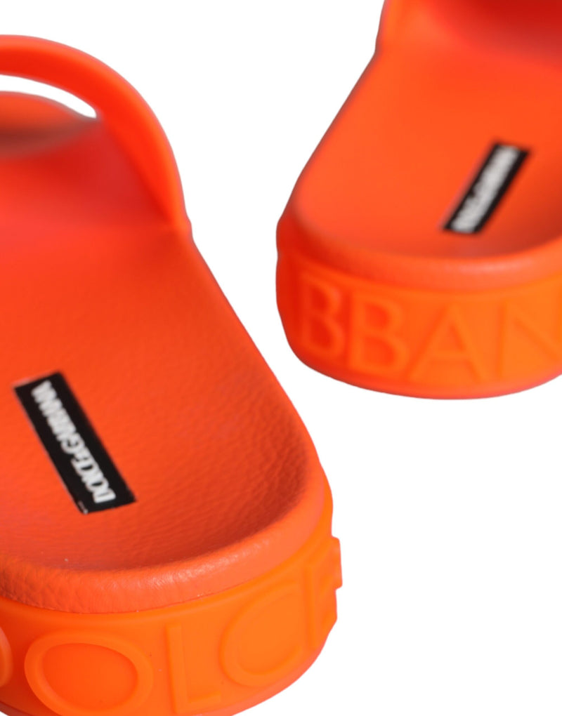 Dolce & Gabbana Orange Rubber Slides Sandals for Beachwear