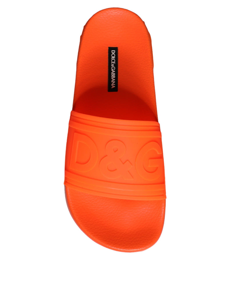 Dolce & Gabbana Orange Rubber Slides Sandals for Beachwear