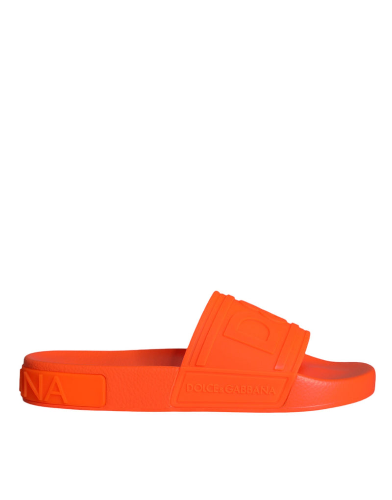 Dolce & Gabbana Orange Rubber Slides Sandals for Beachwear