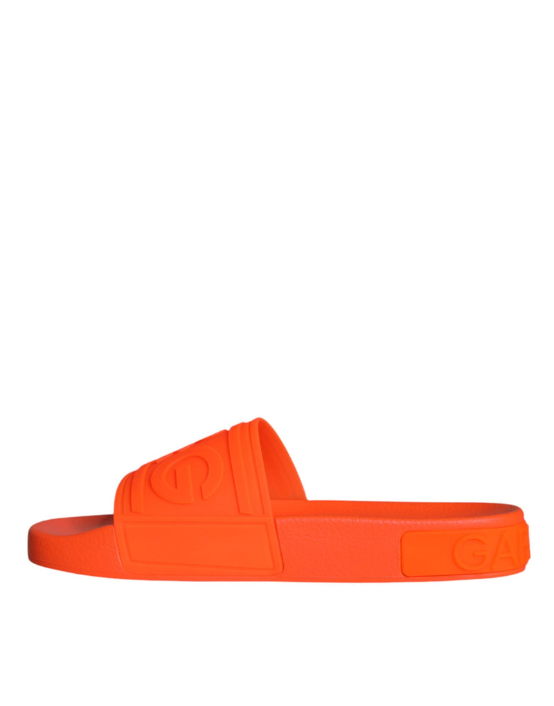 Dolce & Gabbana Orange Rubber Slides Sandals for Beachwear