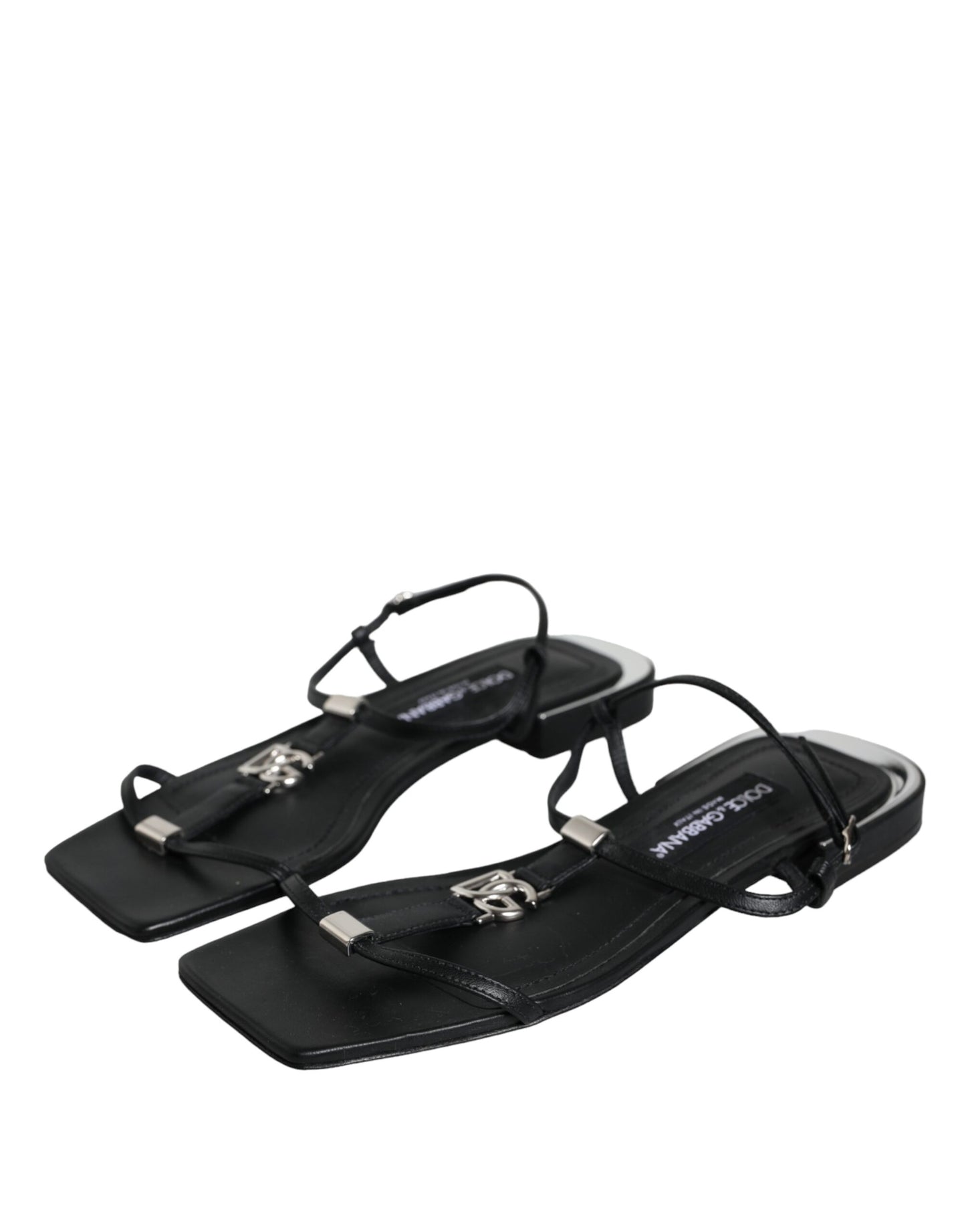 Dolce & Gabbana Keira sandalen van zwart leer met logo en enkelbandje