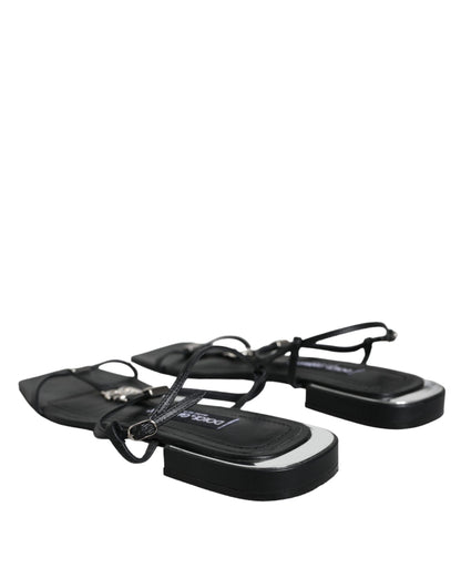 Dolce & Gabbana Keira sandalen van zwart leer met logo en enkelbandje
