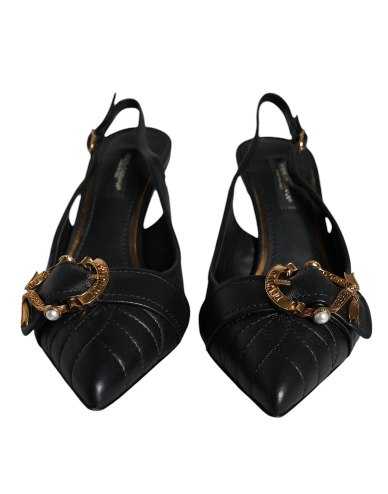 Dolce & Gabbana Black Devotion Leather Slingback Heels