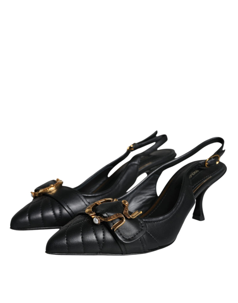 Dolce & Gabbana Black Devotion Leather Slingback Heels