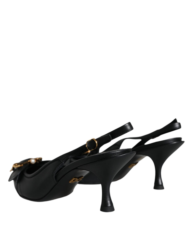 Dolce & Gabbana Black Devotion Leather Slingback Heels