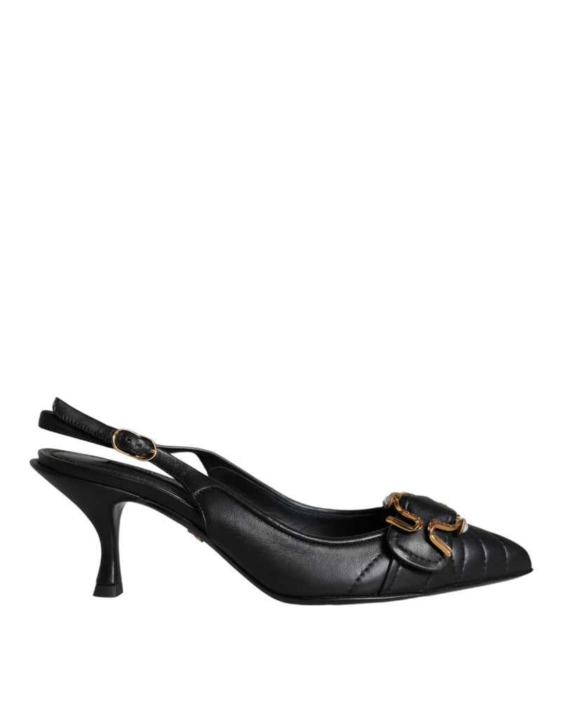 Dolce & Gabbana Black Devotion Leather Slingback Heels