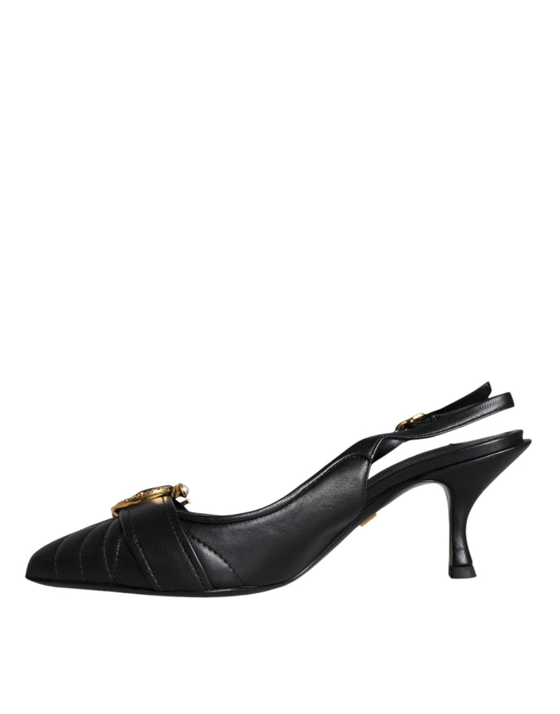 Dolce & Gabbana Black Devotion Leather Slingback Heels