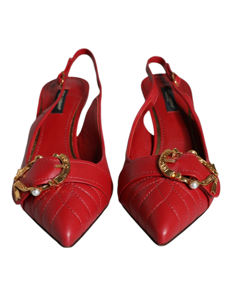 Dolce & Gabbana Red Devotion Leather Slingback Heels