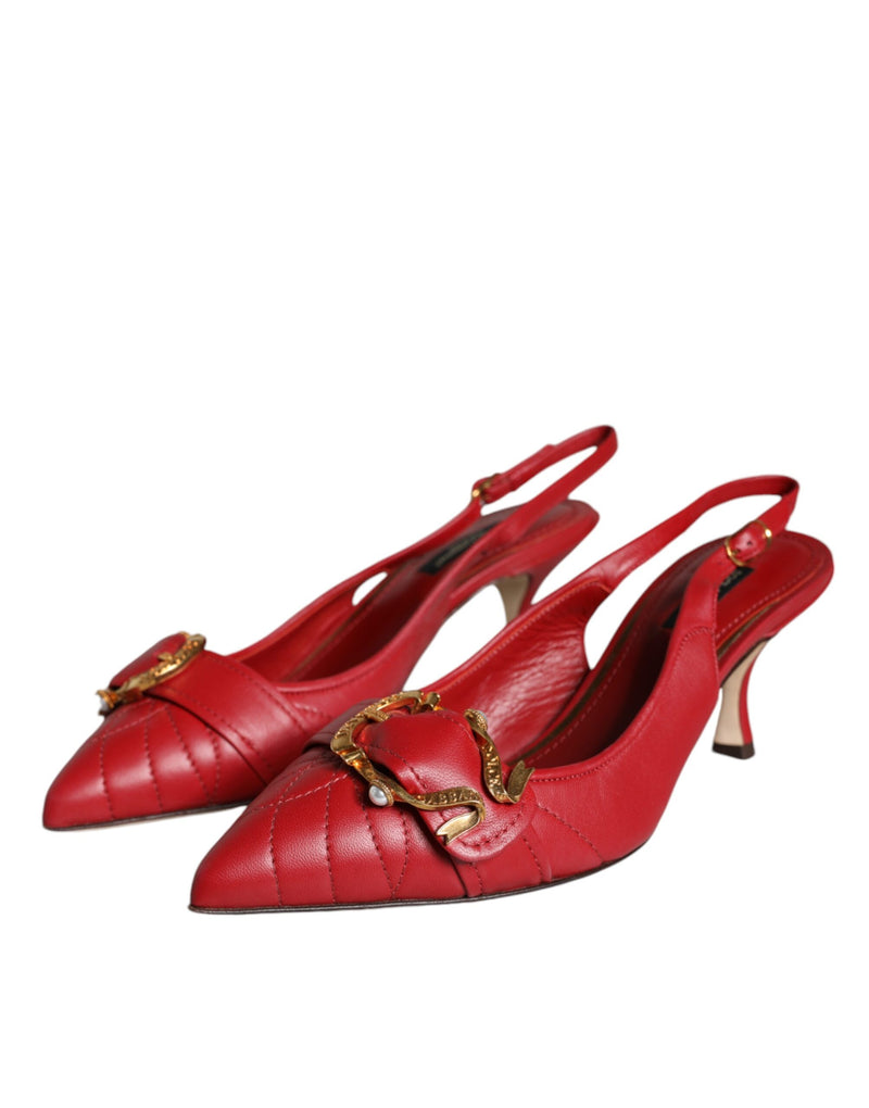 Dolce & Gabbana Red Devotion Leather Slingback Heels