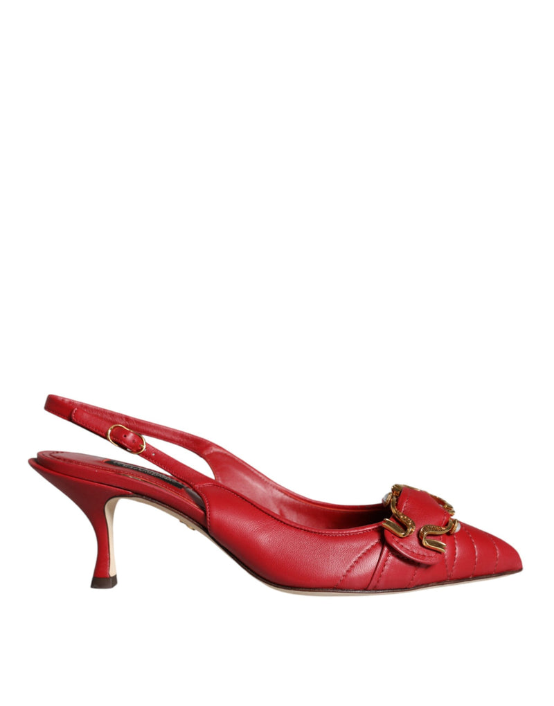 Dolce & Gabbana Red Devotion Leather Slingback Heels