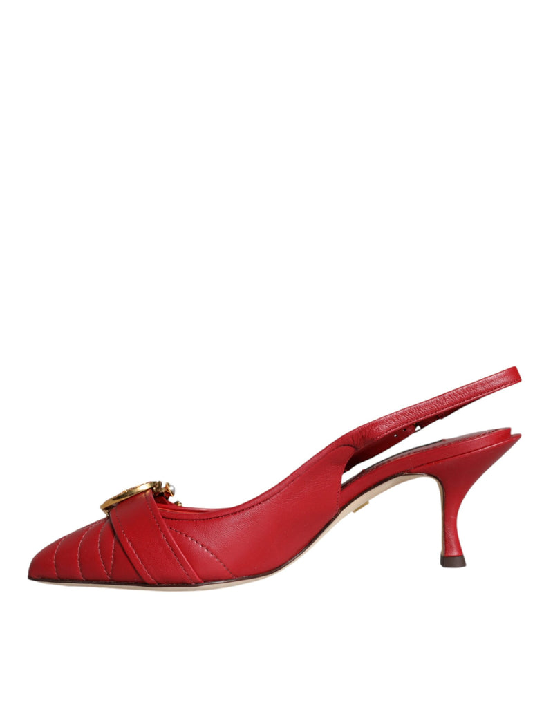 Dolce & Gabbana Red Devotion Leather Slingback Heels