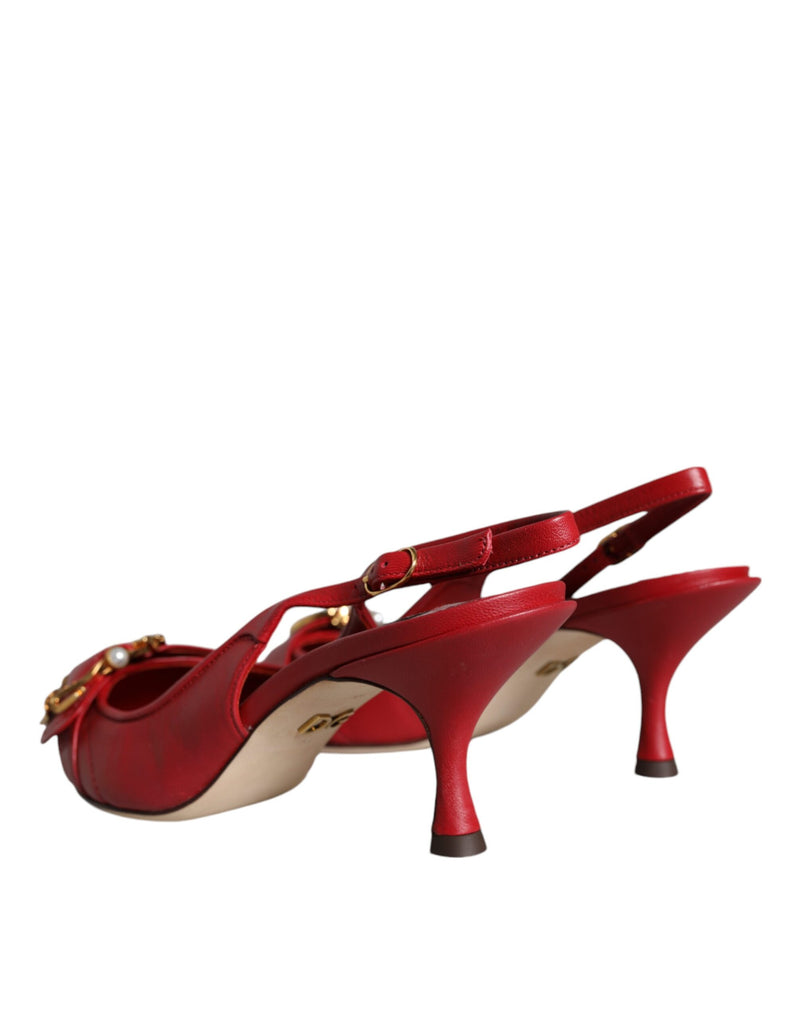 Dolce & Gabbana Red Devotion Leather Slingback Heels