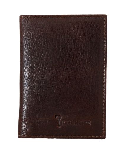 Portefeuille à deux volets en cuir marron de la collection couture italienne Billionaire