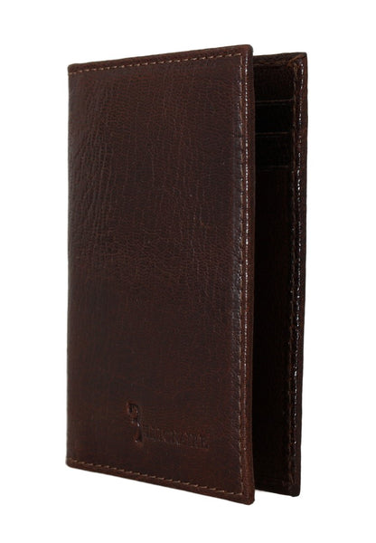 Portefeuille à deux volets en cuir marron de la collection couture italienne Billionaire