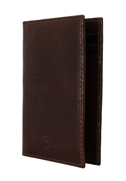 Portefeuille à deux volets en cuir marron de la collection couture italienne Billionaire