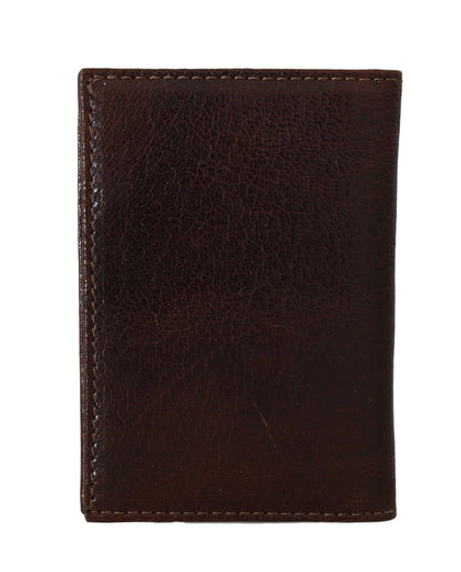 Portefeuille à deux volets en cuir marron de la collection couture italienne Billionaire