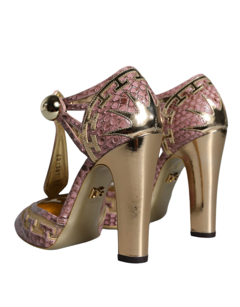 Dolce & Gabbana Sandales T-strap en Cuir Rose et Or