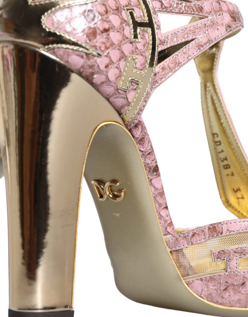 Dolce & Gabbana Sandales T-strap en Cuir Rose et Or