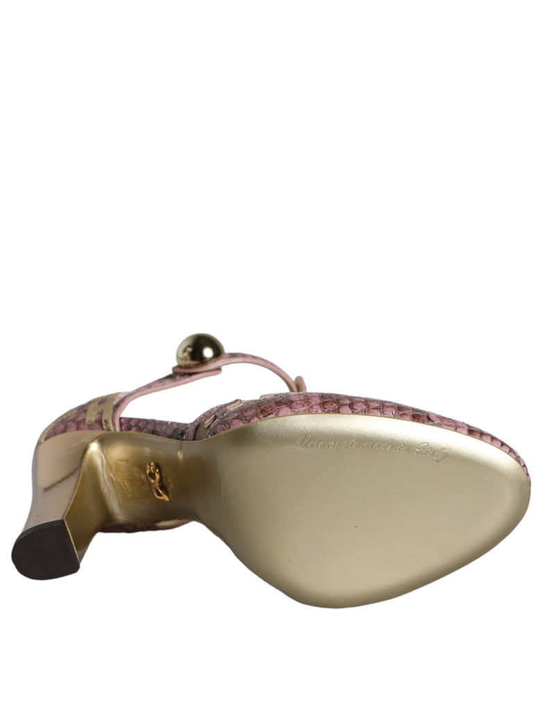 Dolce & Gabbana Sandales T-strap en Cuir Rose et Or