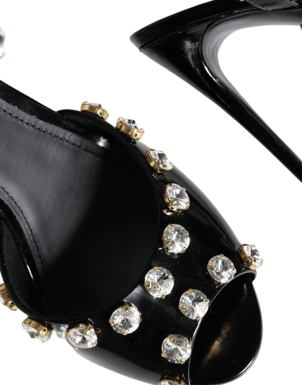 Dolce & Gabbana Black Leather Crystal Ankle Strap Sandals