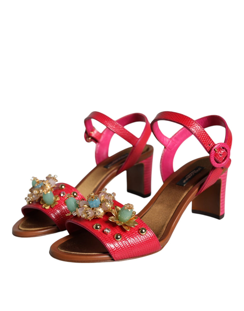 Dolce & Gabbana Fuchsia Leather Embellished Keira Sandals