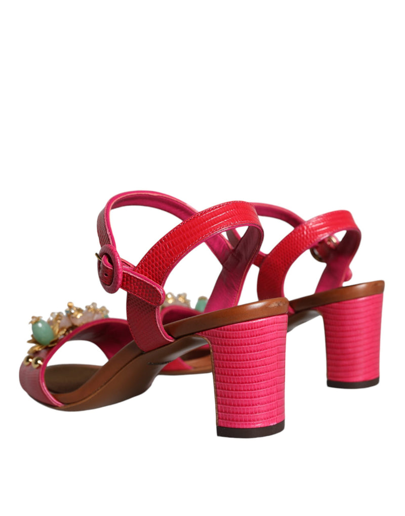 Dolce & Gabbana Fuchsia Leather Embellished Keira Sandals