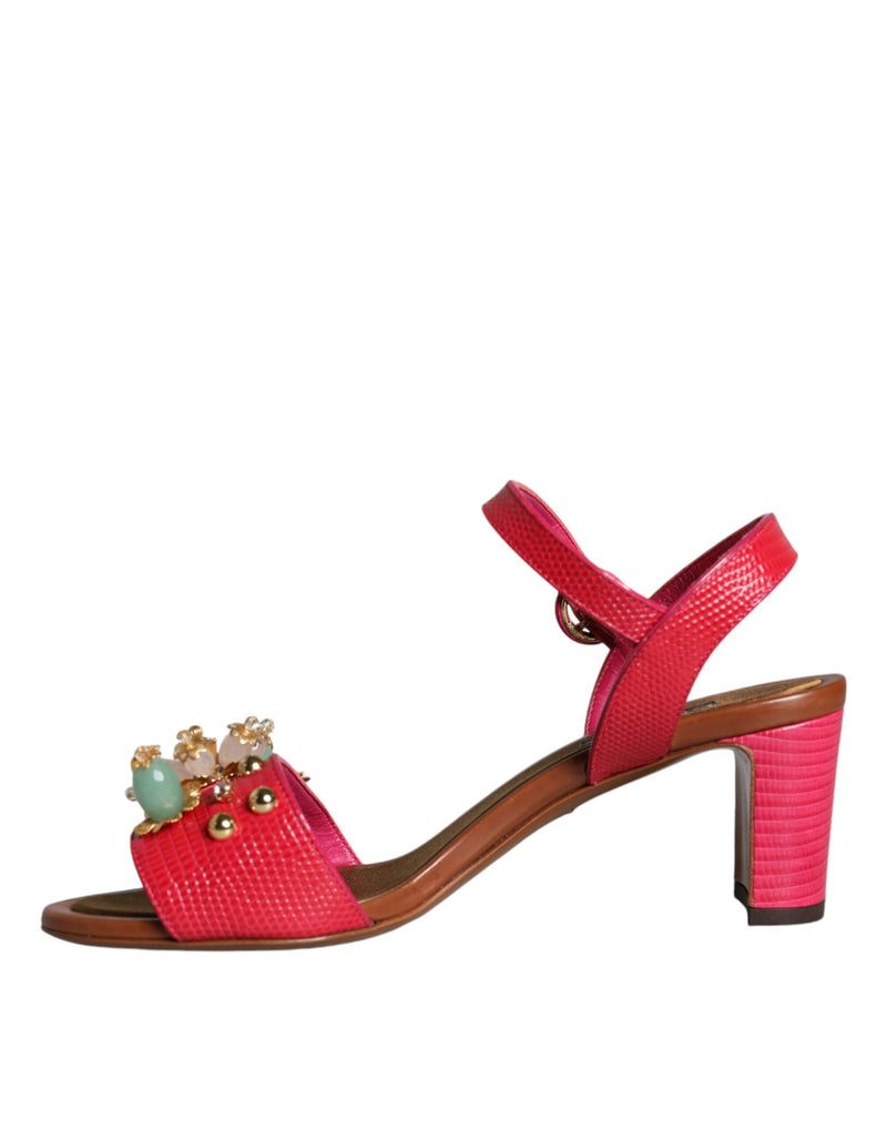 Dolce & Gabbana Fuchsia Leather Embellished Keira Sandals