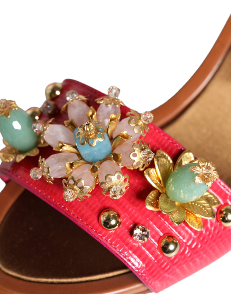 Dolce & Gabbana Fuchsia Leather Embellished Keira Sandals