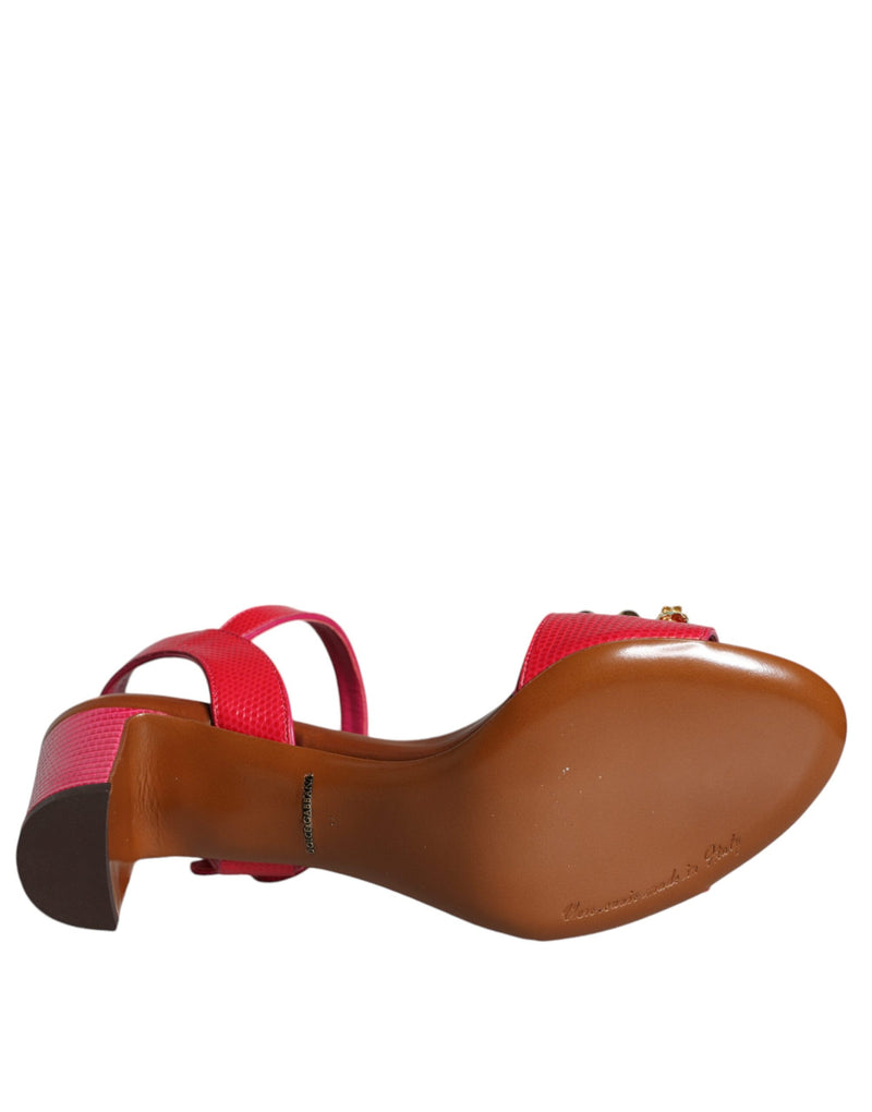 Dolce & Gabbana Fuchsia Leather Embellished Keira Sandals