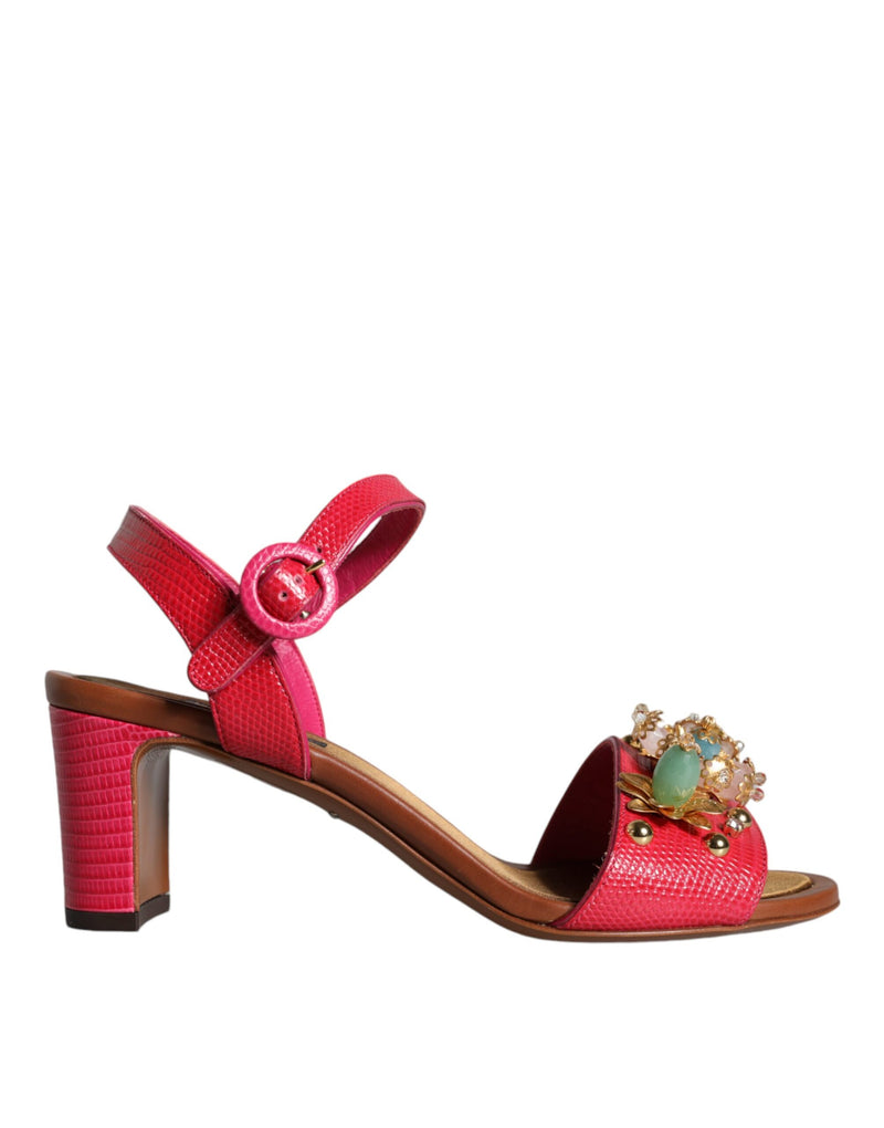 Dolce & Gabbana Fuchsia Leather Embellished Keira Sandals