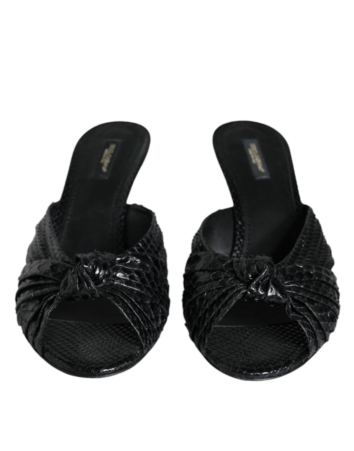 Dolce & Gabbana Black Python Leather Heels Slides Sandals