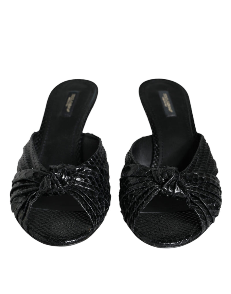 Dolce & Gabbana Black Python Leather Heels Slides Sandals