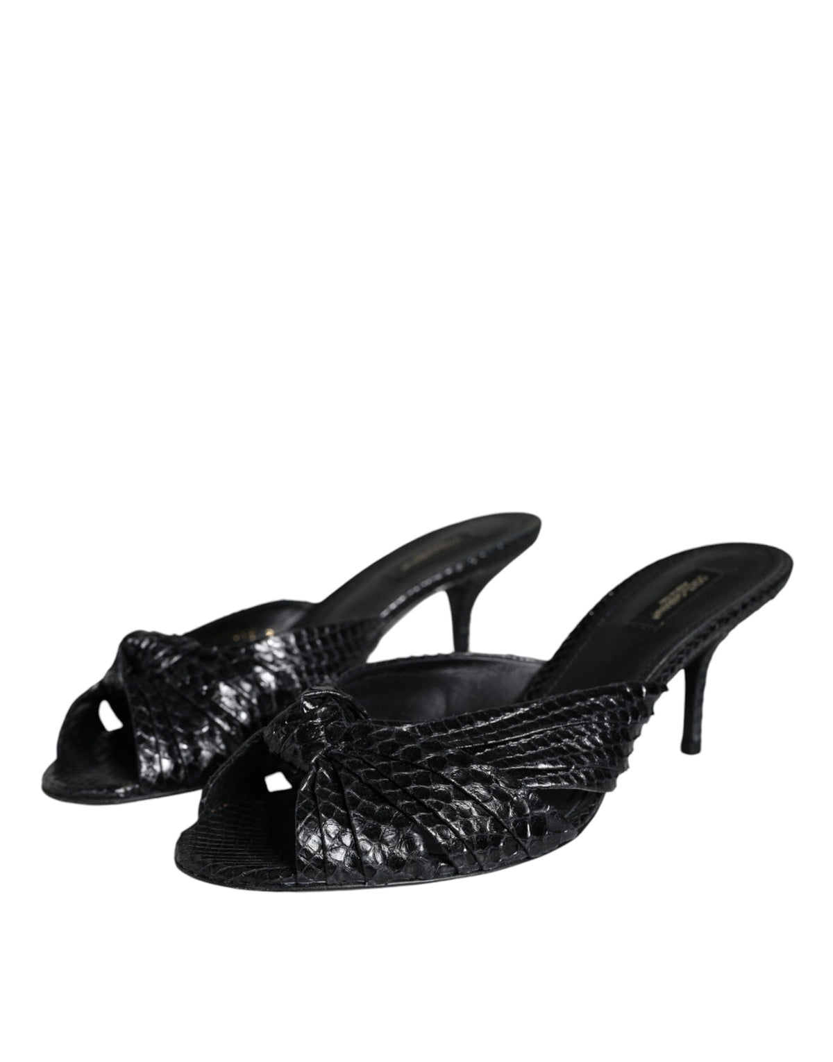 Dolce & Gabbana Black Python Leather Heels Slides Sandals