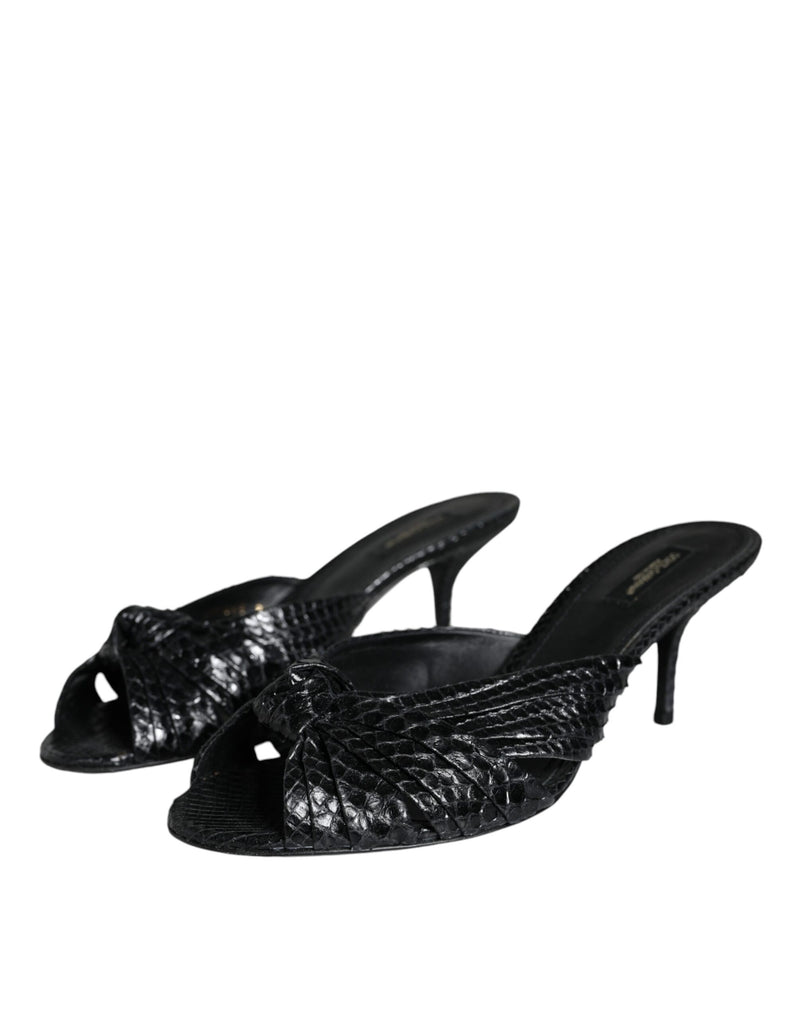 Dolce & Gabbana Black Python Leather Heels Slides Sandals