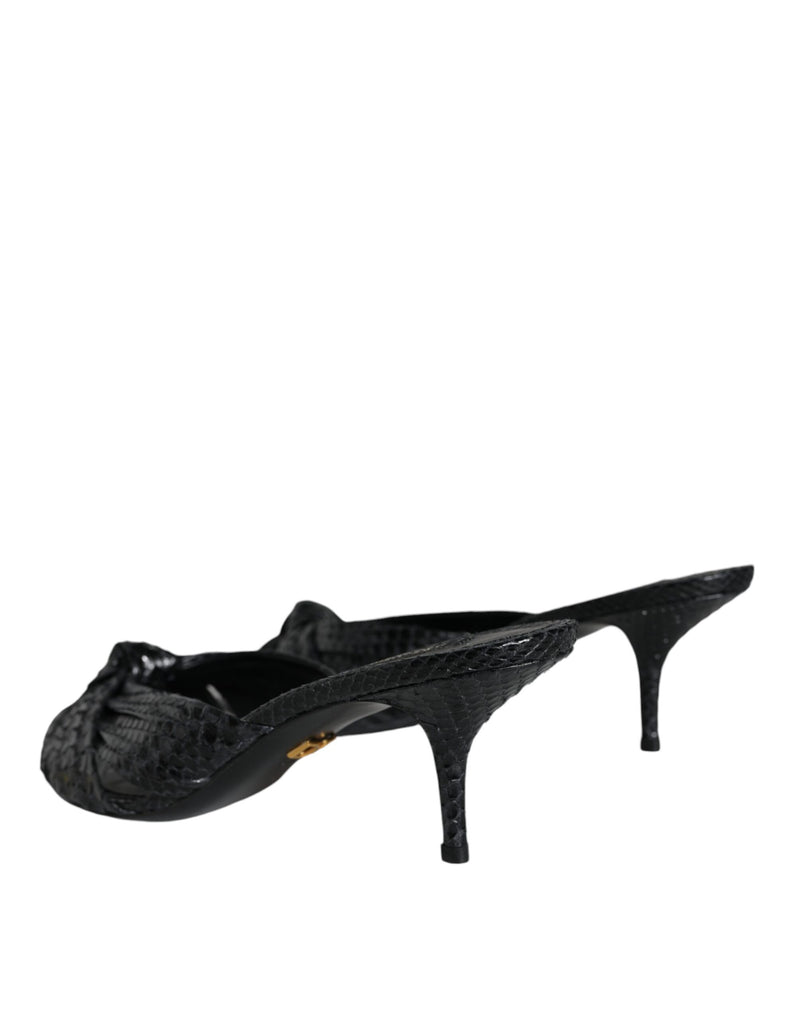 Dolce & Gabbana Black Python Leather Heels Slides Sandals
