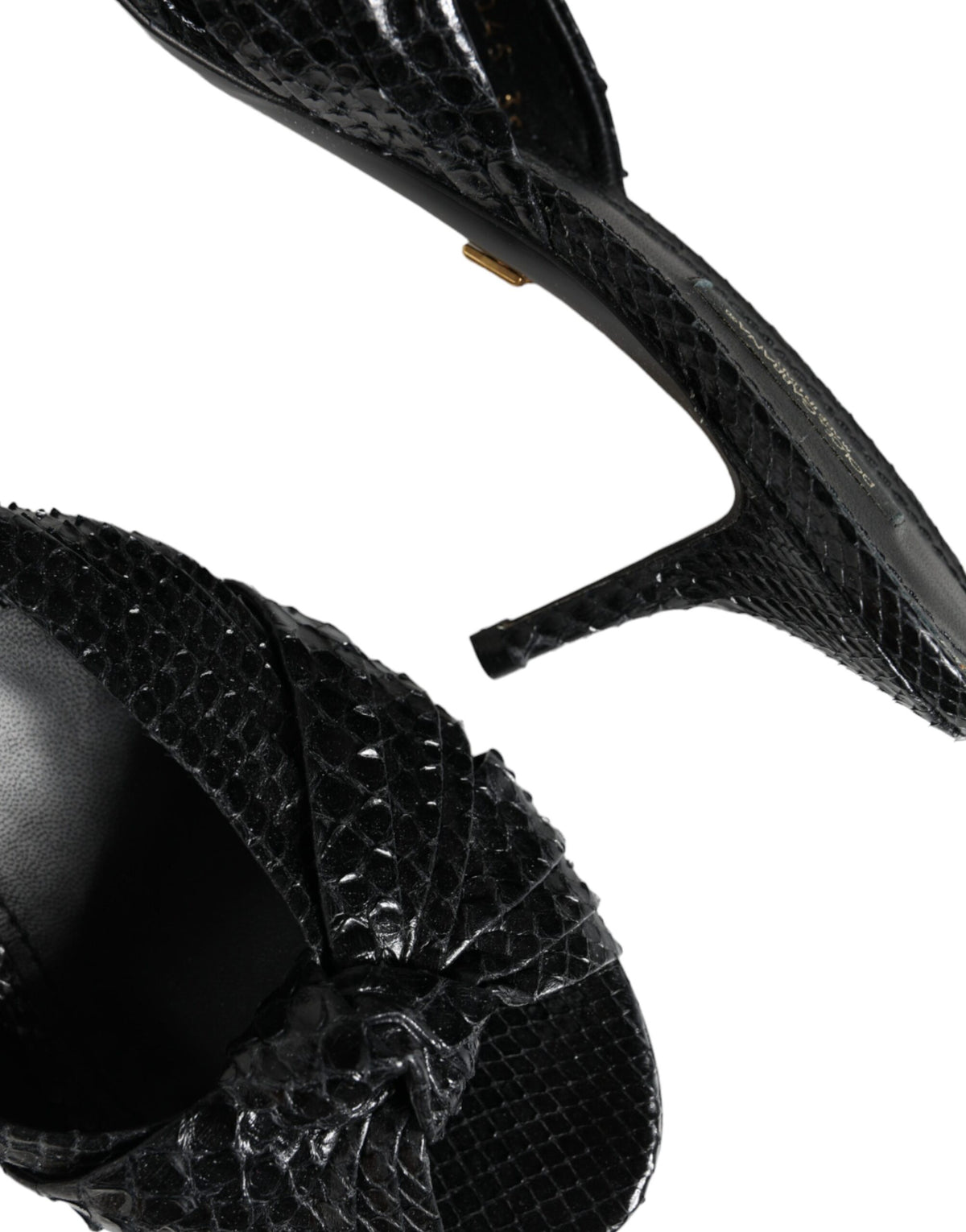 Dolce & Gabbana Black Python Leather Heels Slides Sandals