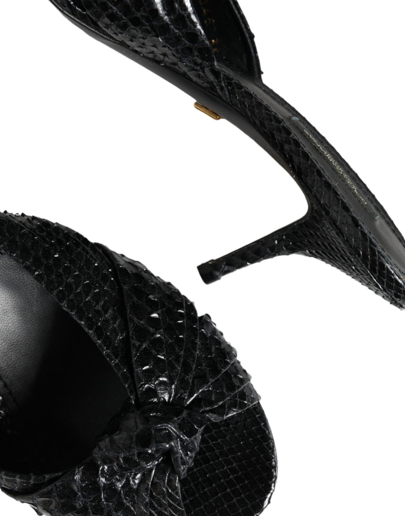 Dolce & Gabbana Black Python Leather Heels Slides Sandals