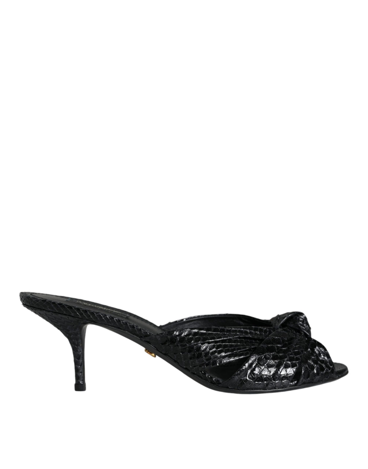 Dolce & Gabbana Black Python Leather Heels Slides Sandals
