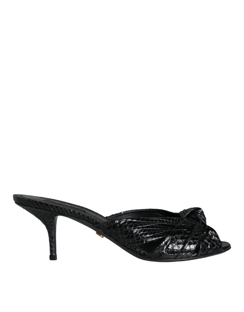 Dolce & Gabbana Black Python Leather Heels Slides Sandals