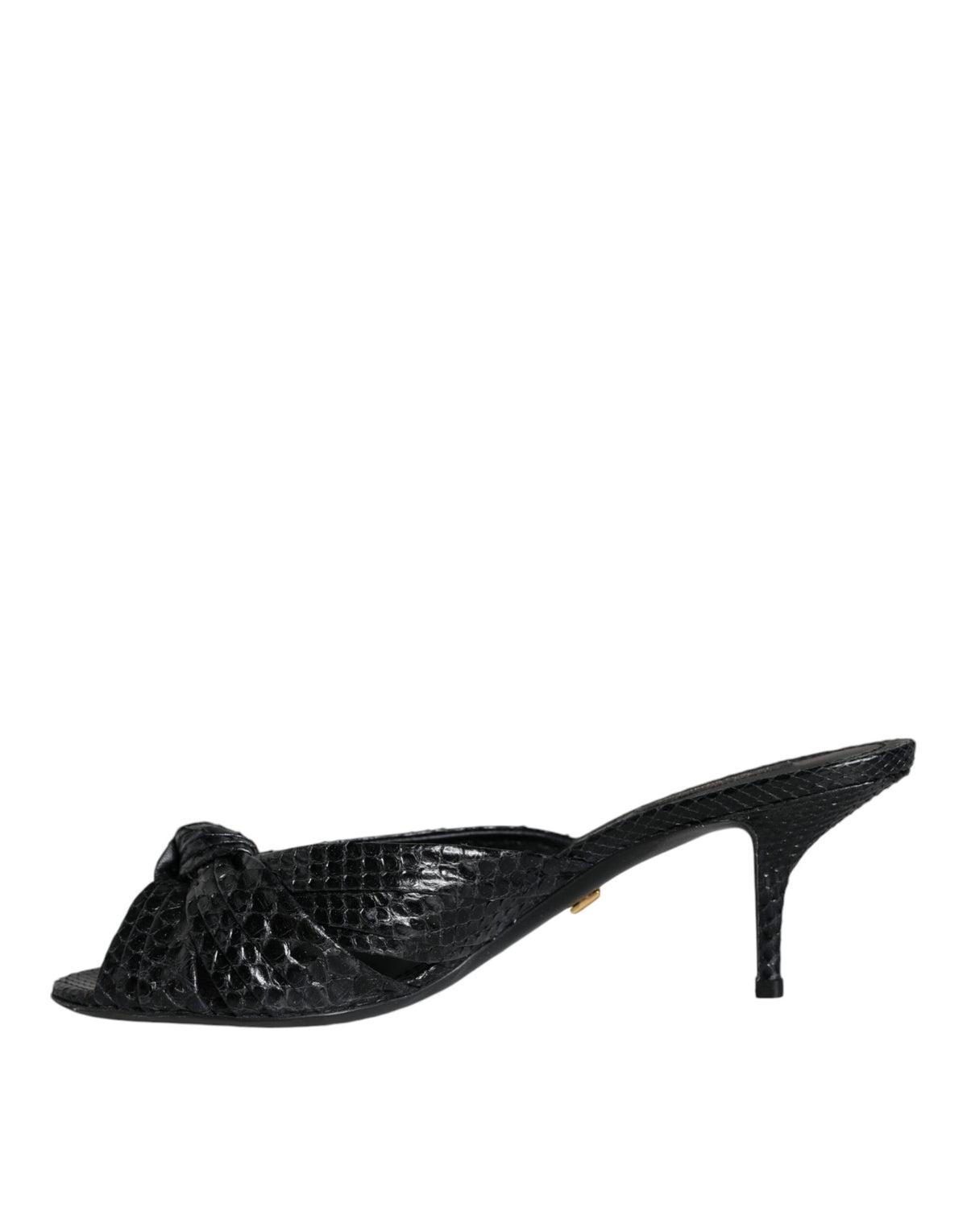Dolce & Gabbana Black Python Leather Heels Slides Sandals