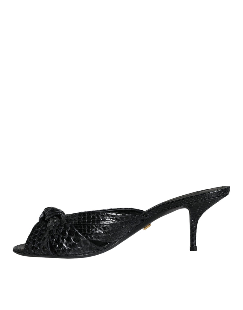 Dolce & Gabbana Black Python Leather Heels Slides Sandals