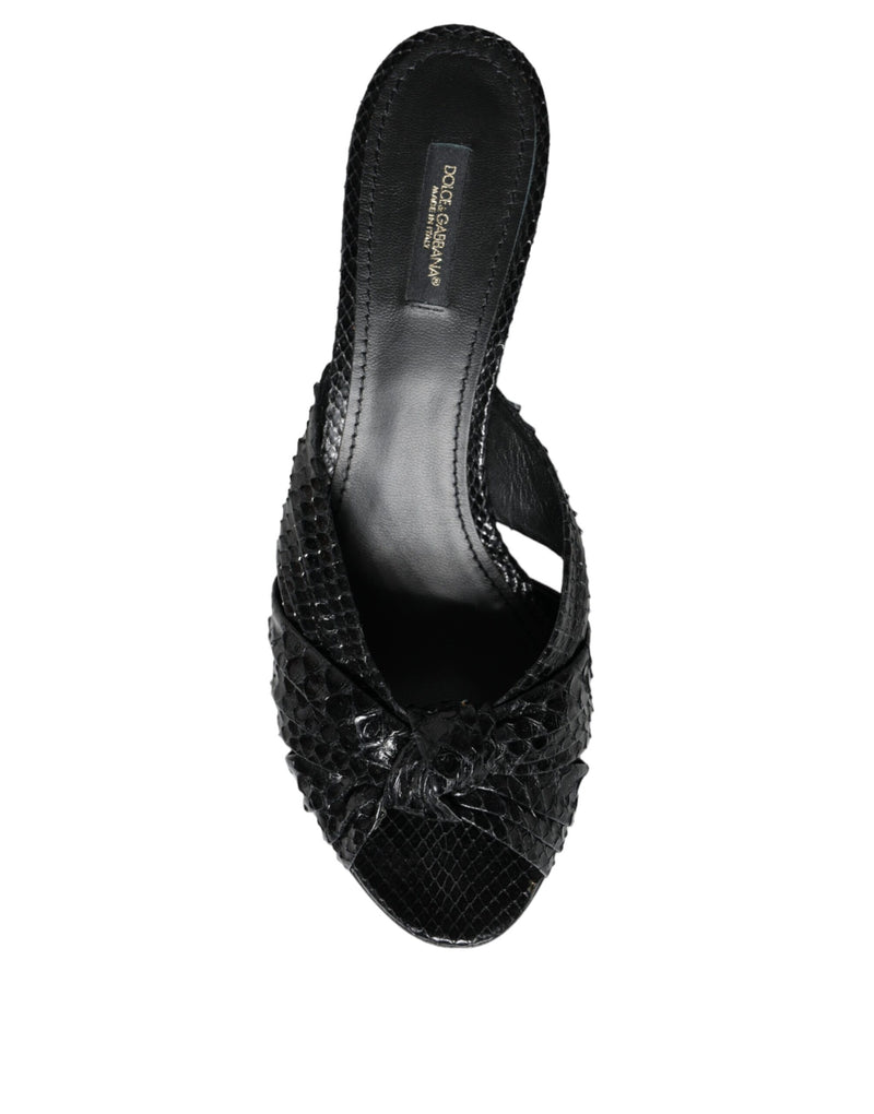 Dolce & Gabbana Black Python Leather Heels Slides Sandals