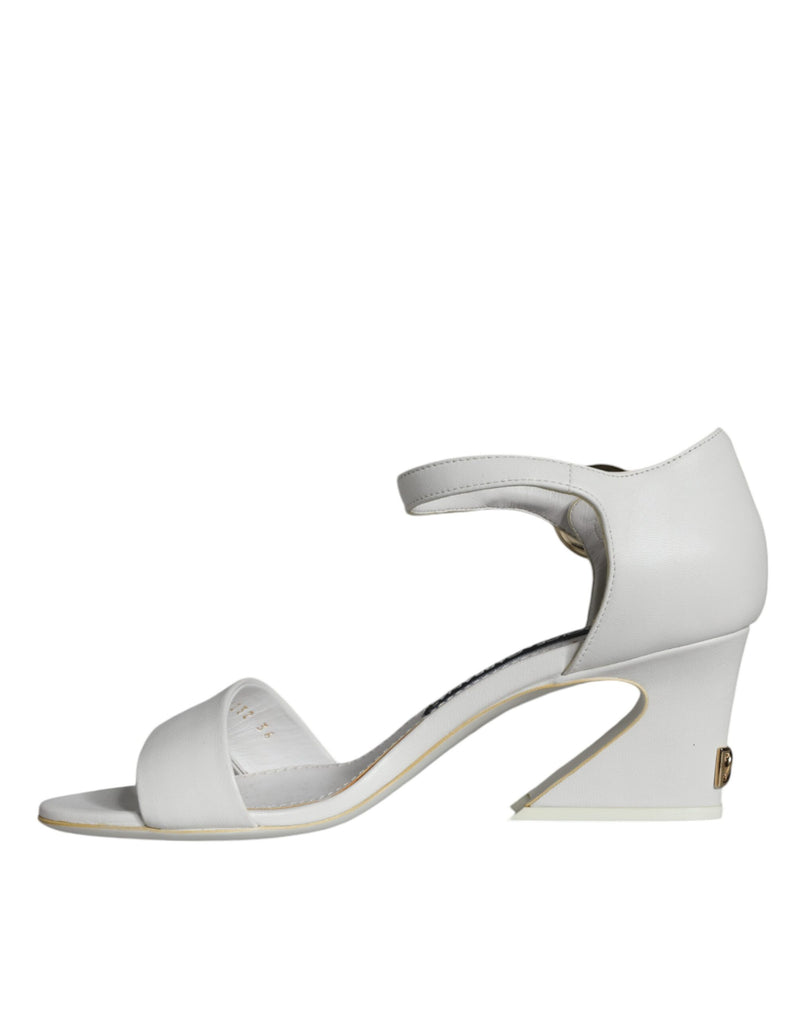 Dolce & Gabbana Keira White Leather Heels Sandals
