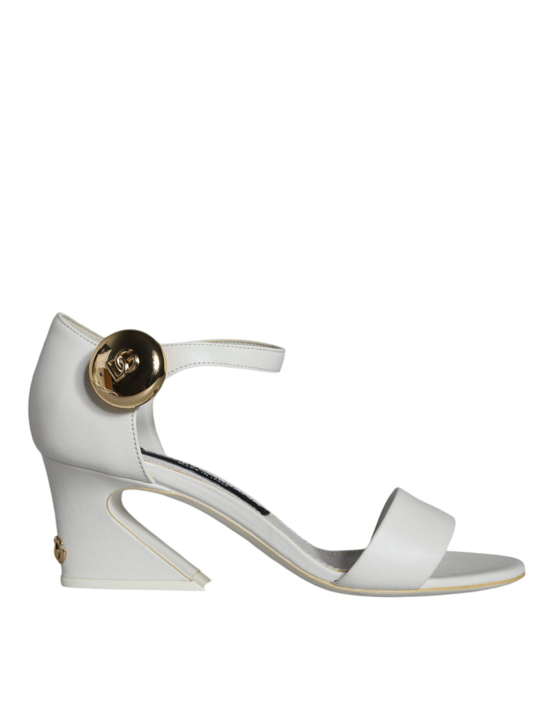 Dolce & Gabbana Keira White Leather Heels Sandals
