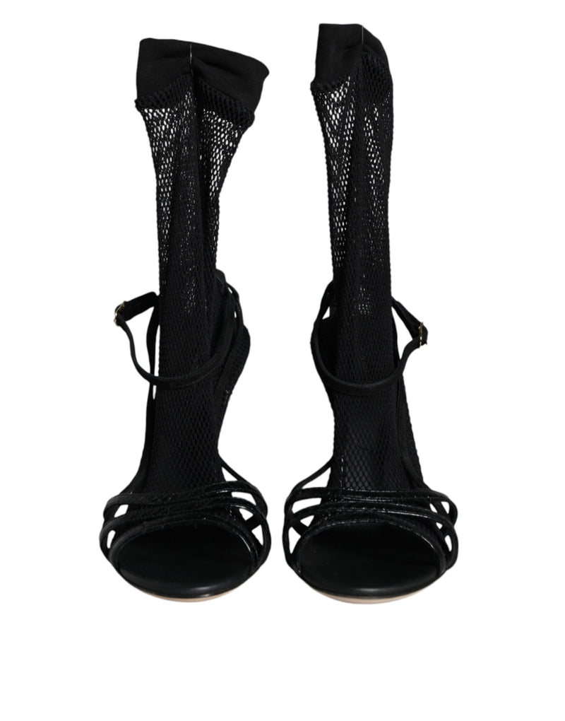 Dolce & Gabbana Black Mesh Stiletto Heels Sandals