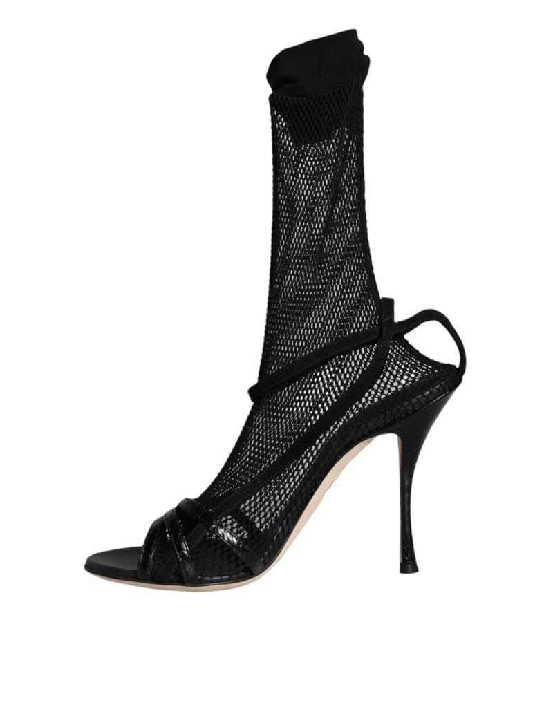 Dolce & Gabbana Black Mesh Stiletto Heels Sandals