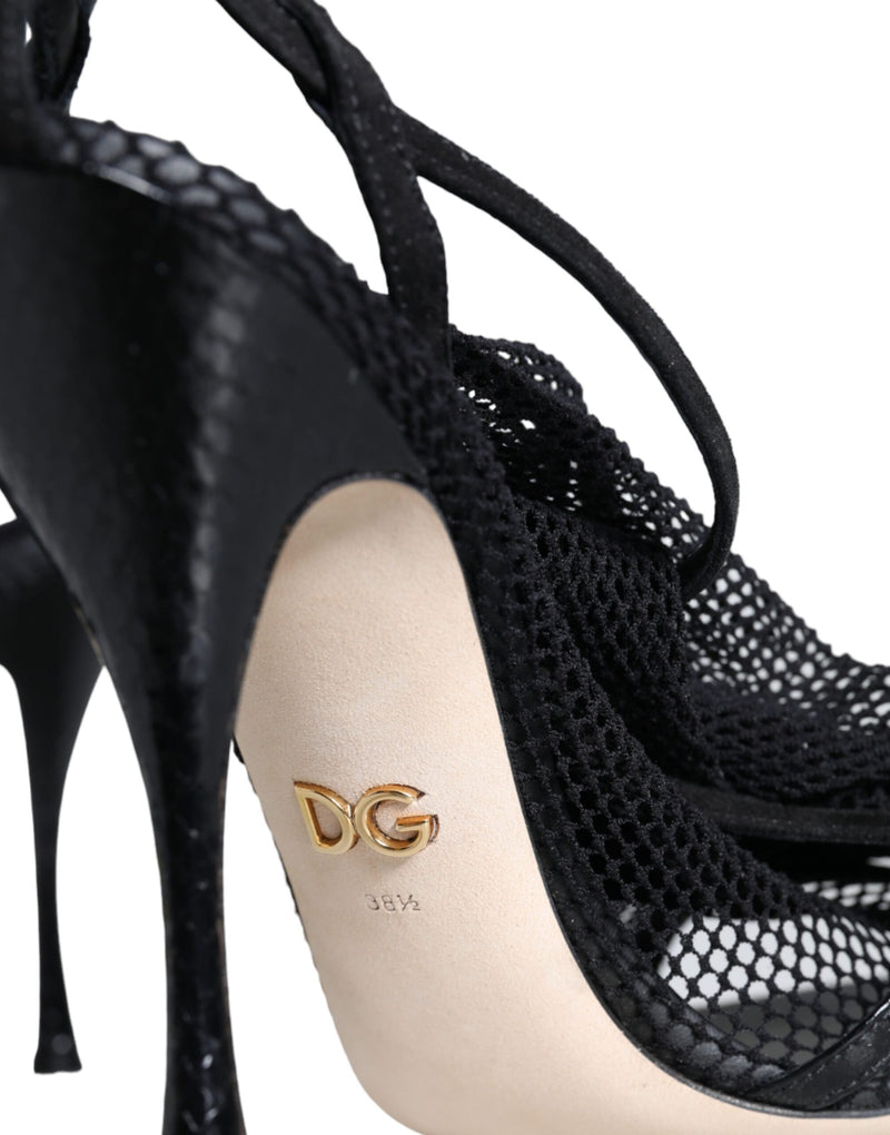 Dolce & Gabbana Black Mesh Stiletto Heels Sandals