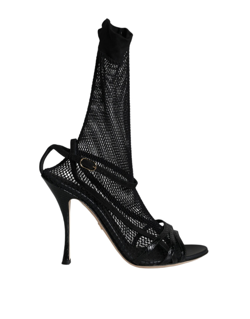 Dolce & Gabbana Black Mesh Stiletto Heels Sandals